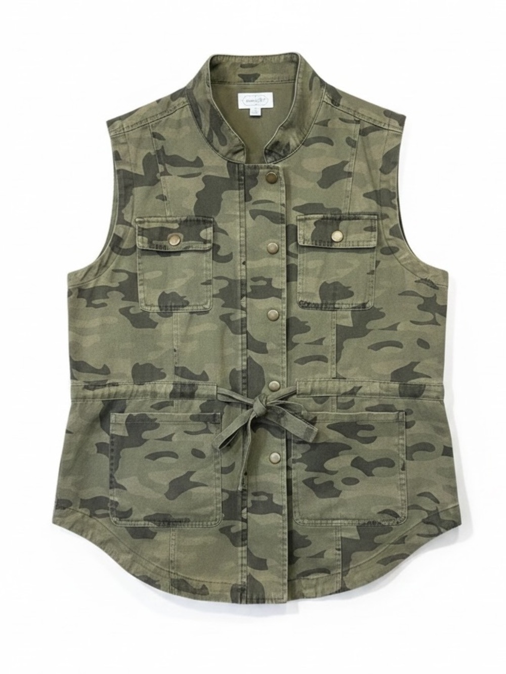 Mud Pie Camo Utility Vest Snap Button Drawstring Waist Size Medium